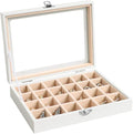 Wudygirl Jewelry Organizer Small Jewelry Box 24 Grid Earring Holder Organizer Velvet Jewelry Tray with Clear Lid Ring Holder Display Earring Organizer Storage for Women (Cream)