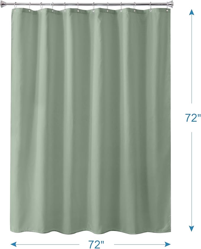 Amazer Sage Green Shower Liner Cloth Waterproof, Soft Sage Green Shower Curtain Liner Fabric with Weighted Stones, Washable Shower Curtain and Liner 2-in-1, 12 Grommet Holes, 72 x 72 Inches