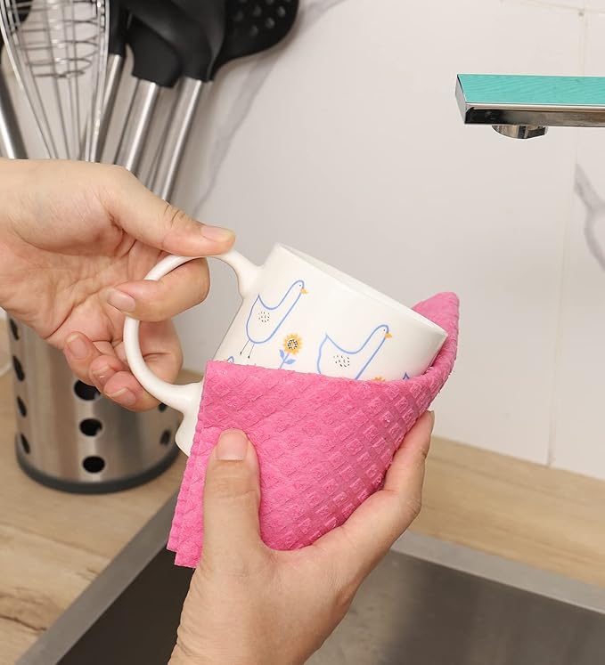 MoLKENE Swedish Dishcloths - 10 Pack Reusable Kitchen Dishcloths - Ultra Absorbent Dish Towels for Washing Dishes - Cellulose Sponge Cloth Cleaning Cloths - Pink