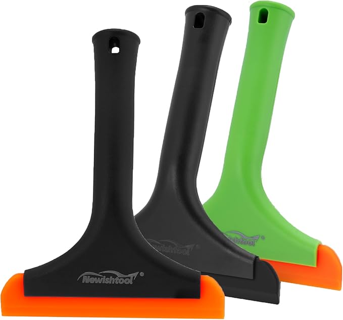NEWISHTOOL Car Glass Small Window Squeegee, Auto Water Blade, Side Mirror Water Wiper, Shower Squeegee for Glass Doors, 5.9" Blade 7.5" Long Handle Silicone Squeegee, 3 Pack