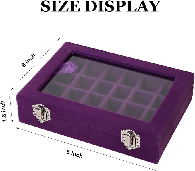 Velvet Jewelry Box 24 Grid Jewelry Earrings Display Organiser Box Ring Tray Holder Earrings Storage Case for Girls Women Wife Mom (Purple)