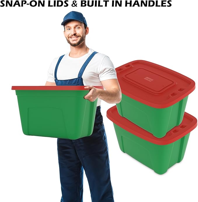 Storage Bins with Lids - Made in USA 18-Gallon (72-Quart) 2-Pack Storage Totes with Lids, Plastic Stackable Containers Large Storage Boxes for for Home and Office Organization Green/Black