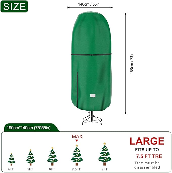 Upright Christmas Tree Storage Cover,Tear Resistant Adjustable 7.5 FT Christmas Tree Storage Bag, for Artificial Tree Standing with Ornaments,Fabrics Xmas Tree Cover Dustproof