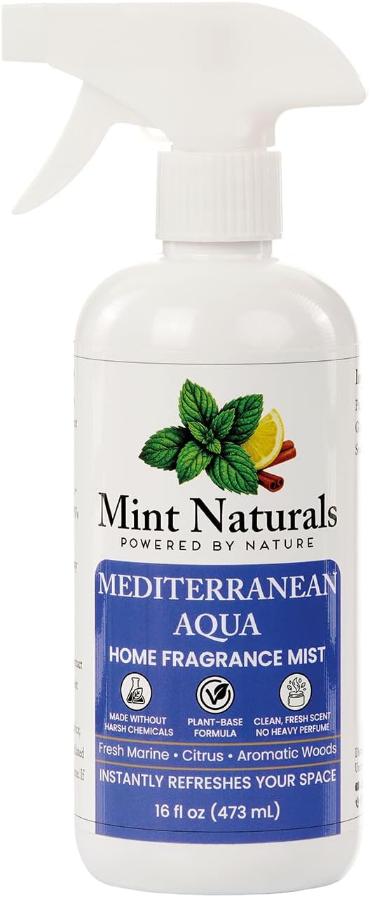 Natural Mediterranean Aqua Room Spray & Odor Eliminator – Fresh Marine Citrus Fragrance Mist That Helps Refresh Indoor Air, 16 oz – Made in USA by Mint Naturals