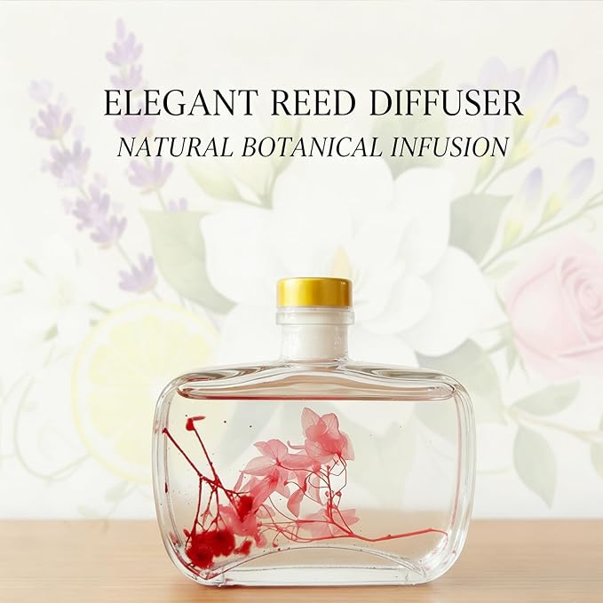 Reed Diffuser, Lavender Scented No Flame Air Freshener for Home, 100ml Long-Lasting Essential Oil Diffuser with Natural Reed Sticks Lavender, Safe for Bedroom, Office, Bathroom