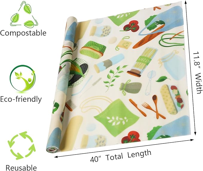 Organic Beeswax Wraps for Food-12 x 40" Reusable Beeswax Wraps Roll for Food Preservation & Storage Eco-Friendly Food Wraps Sustainable Food Storage Wraps for Cheese, Sandwich, Bread