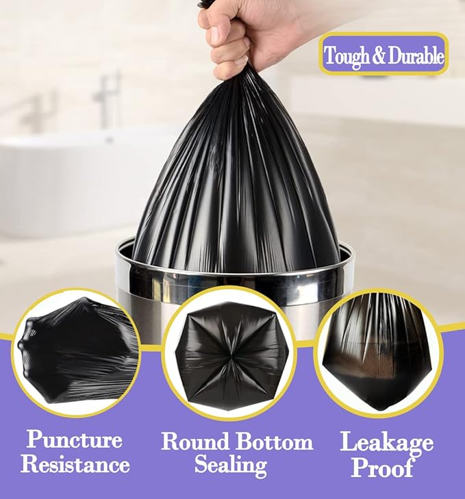 Hommaly 3 Gallon Small Black Trash Bags, 180 Count, Leakproof and Strong, Ideal for Office, Kitchen, Bathroom, and More
