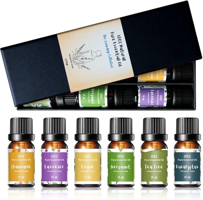 Essential Oils for Laundry – 6 Most Popular 100% Pure Therapeutic Grade Aromatherapy Oils, Lavender, Tea Tree, Eucalyptus, Bergamot, Lemon, Chamomile for Dryer Balls, Diffusers, Soaps, Candles
