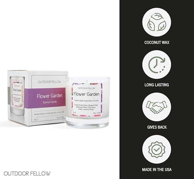 Outdoor Fellow Flower Garden Candle, 8oz, Lilac & Jasmine, 50-Hour Burn Time, Spring Scented Candle, Relaxing Fragrance, Elegant Gift for Any Occasion