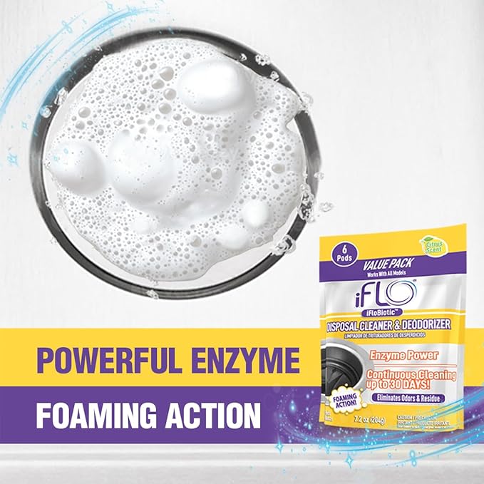 iFLO Foaming Garbage Disposal Cleaner Pods with iFLOBiotic – Powerful Garbage Disposal Foaming Action for Sink, Food Waste & Odor Removal – Disposal Cleaner Pods, 6 Pack