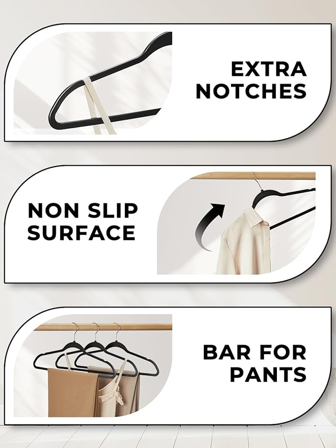 SMARTOR Heavy Duty Hangers 100 Pack, Premium Plastic Hangers for Clothes - Heavy Duty Non-Velvet Hanger with 360° Swivel Chrome Hook & Non Slip Notches - As Dress, Coats, Shirt, Jacket Hanger - Black