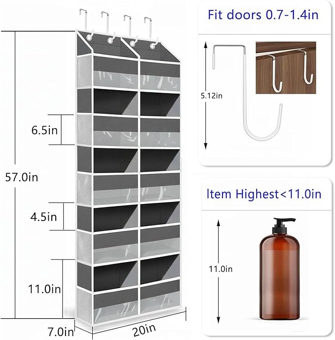 Camkey 10-Pocket Over the Door Organizer with Heavy-Duty 600D Oxford Fabric, Upgraded Hooks with Silicone Protectors for Dorm, Closet Storage, Bedroom, Bathroom