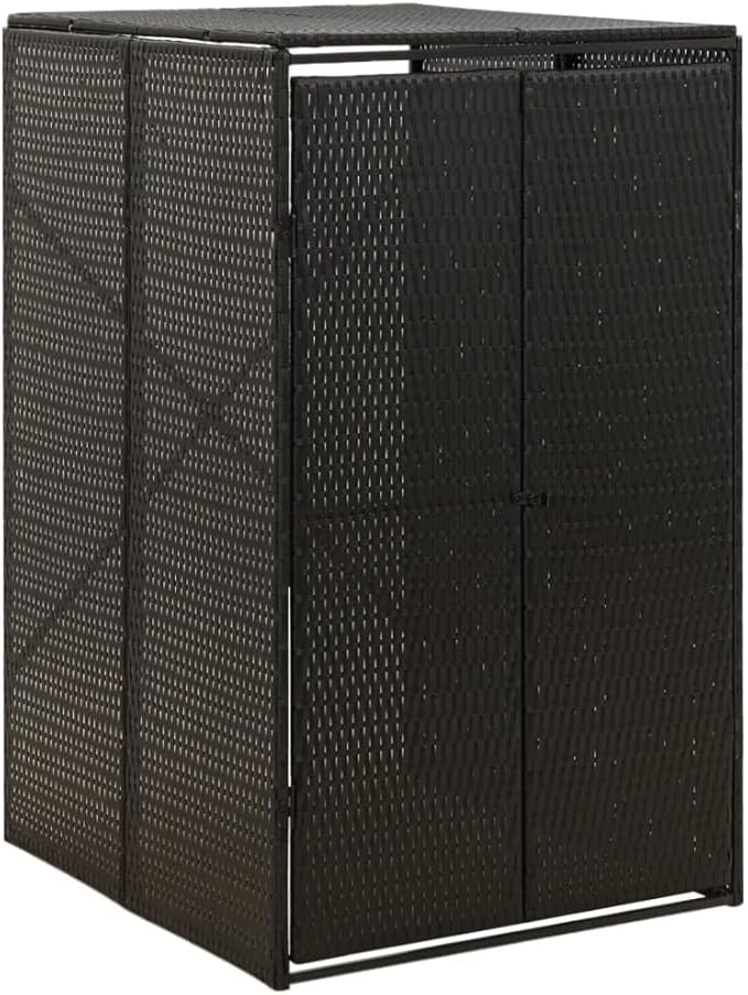 Single Wheelie Bin Shed Garbage Can Storage Shed, PE Trash Container Management Unit, Outdoor Patio Recycling Dustbin Trash Shed, Black 27.6"x31.5"x46.1" Poly Rattan