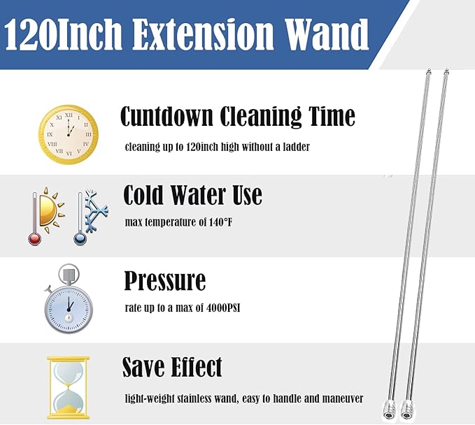 Selkie Long Pressure Washer Extension Wand, 60" Power Washer Extension Wand,Pressure Washer Lance,Stainless Steel Power Washer Extender Wands, 1/4” Quick Connect Fitting, 4000 PSI