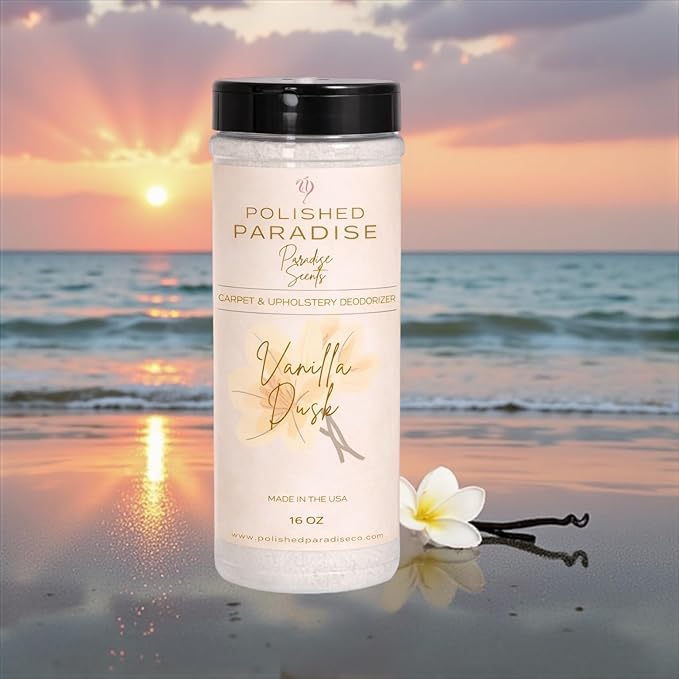 Polished Paradise Co Luxury Carpet and Upholstery Deodorizer, Resort Inspired Scent Powder for Rugs and Textiles, 16 Oz (Vanilla Dusk)