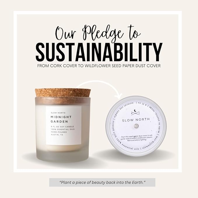 Slow North Midnight Garden Candle - Essential Oils and Pure Soy Wax Candle in a Reusable Frosted Glass Jar - A Unique Scented Candle Hand-Poured in The USA (8 oz)