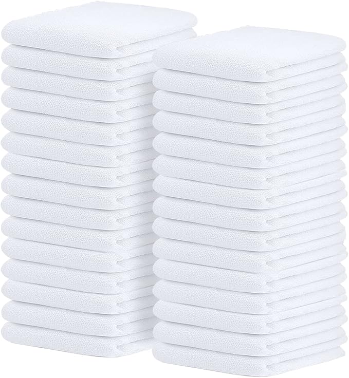 Avalon Towels Terry Bar Mop Towels (Value Pack of 30) Size 16"x19" – Absorbent and Durable, Multipurpose Cleaning Rags, Cotton Cleaning Towels, Terry Cloth Rags, Reusable Shop Rags (White)