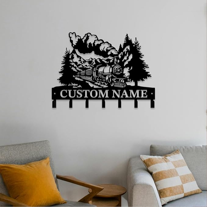 Personalized Train Metal Keys Hooks,Custom Name Metal Train Keys Hooks,Black Metal Train Wall Home Storage Decorative Keys Hooks,Key Holder Hooks for Wall (Style G)