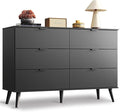 WLIVE Black Dresser for Bedroom, 47'' Wide 6 Drawer Wooden Chest of Drawers, Modern Dresser Storage Organizer, TV Stand for 55 inch TV, for Living Room, Hallway, Closet