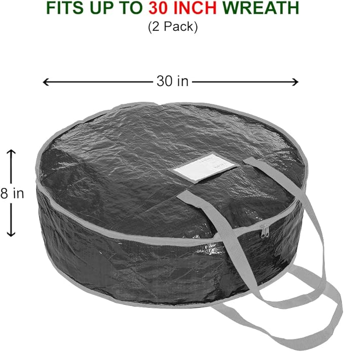 ProPik Christmas Wreath Storage Bag 30" - Garland Holiday Container with Tear Resistant Material - Featuring Heavy Duty Handles and Transparent Card Slot - 2 Pack (30 Inch, Black)