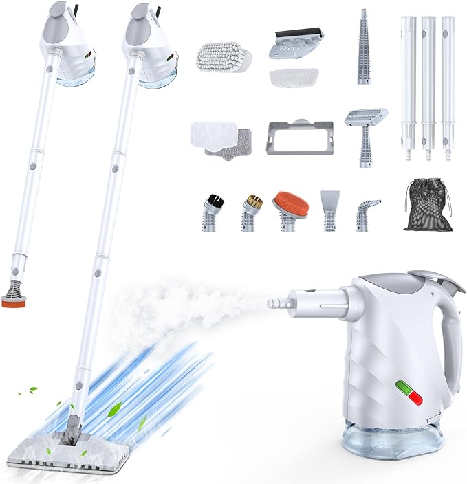 ScrubWiz 10-in-1 Steam Cleaner, Steam Mop & Detachable Handheld Steam Cleaner, 320ml Water Tank, 10s Fast Heating, Portable Steamer for Kitchen, Floor, Tiles, Home, BBQ, Ergonomic Handle, Bright White