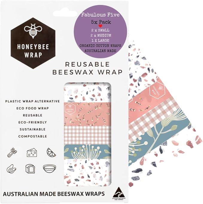 Reusable Beeswax Wraps for Food | 5 Pack | Eco Friendly, Organic, Biodegradable, Plastic Free, Bee's Wrap Bowl Covers and Food Storage | Cling Wrap Alternative