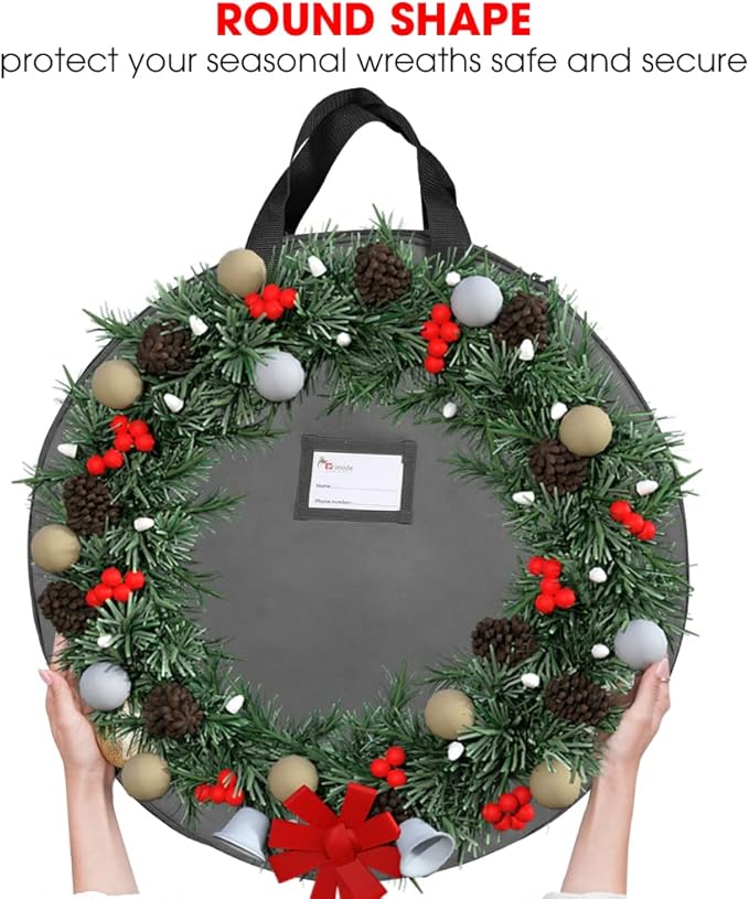 Primode Heavy Duty Wreath Storage Bag 36" | Garland Wreaths Container with Handles | Durable 600D Oxford Polyester Material Xmas Holiday Wreaths Storage Holder (Gray)