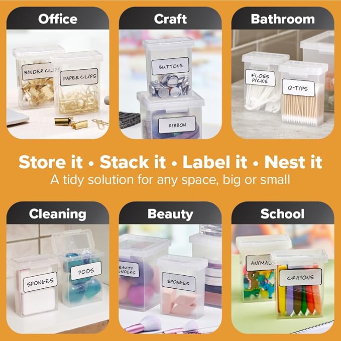 Bostitch Konnect Storage Containers with Lids, Organizer, Clear Plastic Box, Stackable Nesting Bins, Small, 2 Pack