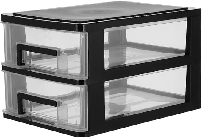 Wakauto 2-Tier Clear Desktop Organizer with Drawers -Stackable Storage Box for Makeup,Office Supplies & Crafts,Modern Black Frame and Transparent Design 8.4"X5.9" X 5.1"