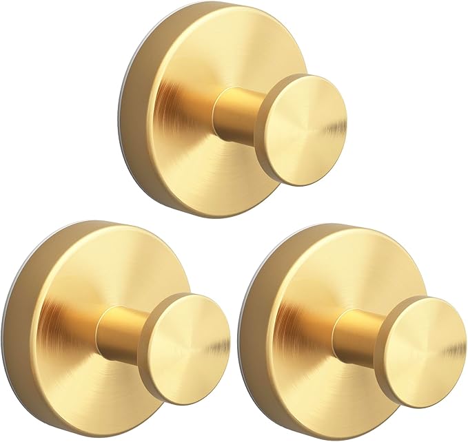 2026 Suction Cup Hooks for Shower, Towel, Home Storage, Window, Bathroom, Wreath, Kitchen, Class Door, Mirror, No-Drill Removable Heavy Duty up to 15 lbs Hook Holder (3 Pack, Gold)