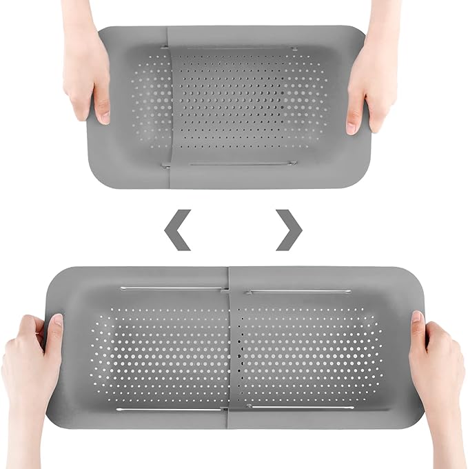 Collapsible Colander Kitchen Extendable Strainer Fruits Vegetables Noodle Pasta Food Drain Basket Space-Saver Portable Drainer Over Sink (1, 3#Grey)