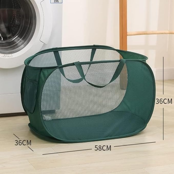 LATERONON 2 Pcs Mesh Popup Laundry Hamper, Opening Laundry Basket,Popup Laundry Basket with Durable Handles,Foldable Pop-up Mesh Hamper Dirty Clothes Basket for Clothes & Laundry-Home Organization