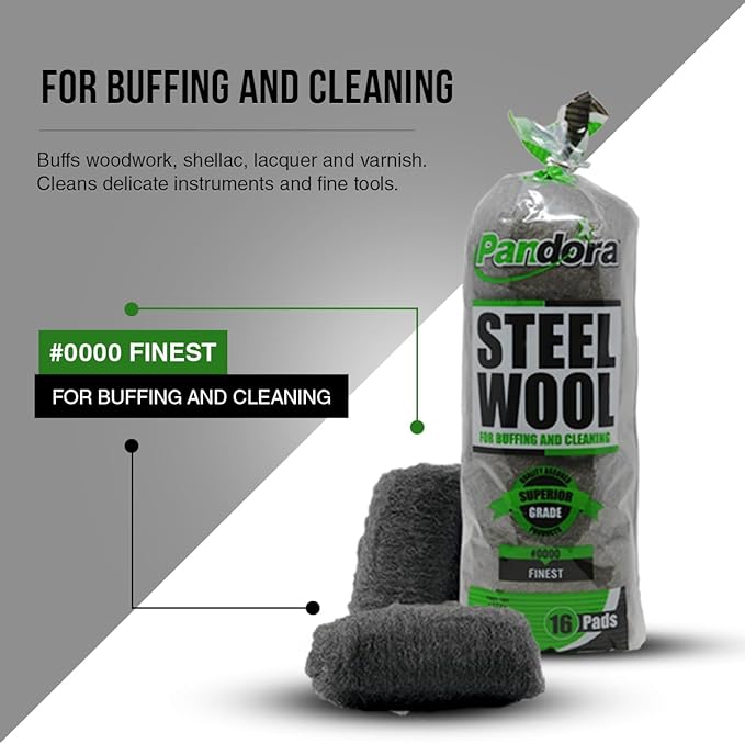 Pandora Steel Wool #0000 - Finest Grade, 240 Pads for Buffing and Cleaning - Metal Strands - Ideal for Windows and Furniture