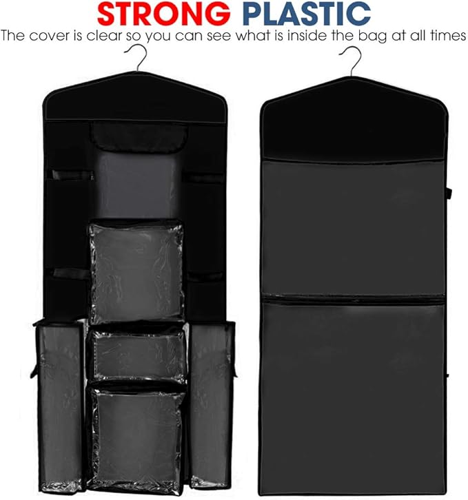 ProPik Hanging Double Sided Wrapping Paper Storage Organizer With Multiple Pockets Organize Your Gift Wrap, Gift Bags Bows Ribbons 40"X17" Fits 40 Inch Rolls Clear PVC Bag (Black)