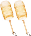 iHUFeather Lambswool Duster for Cleaning with Solid Wooden Handle Leather Hang Strap 19.6 inch Natural Feather Duster for Cleaning Ceiling Fans Window Blinds Computer Furniture(2 Pack)