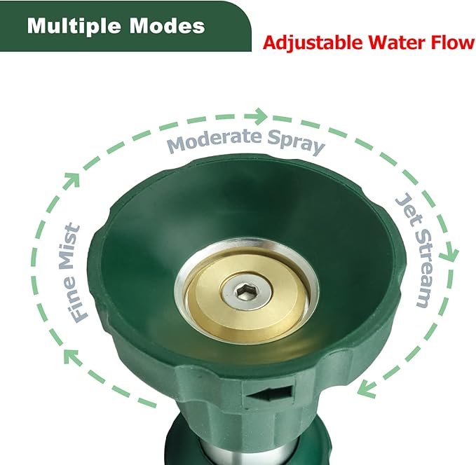 H2O WORKS Garden Hose Nozzle Heavy Duty Metal Water Nozzle with Adjustable Watering Patterns High Pressure Hose Nozzle Sprayer, Pefect for Washing and Cleaning