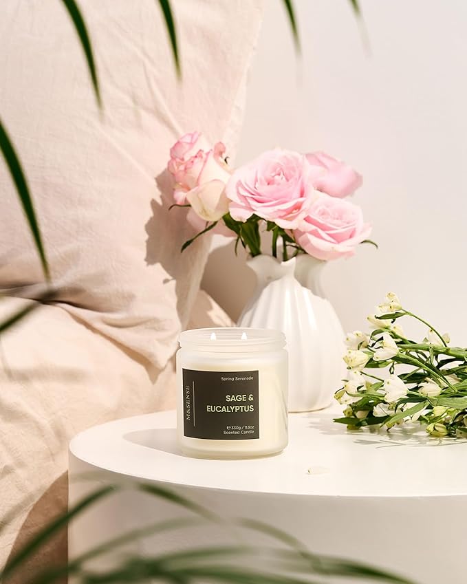 M&SENSE Eucalyptus Sage Scented Candle, 2-Wick 70-Hour Long Lasting Burn Time 11.6oz Natural Soy Wax Non Toxic Relaxation Candle for Home Decor Birthday Gifts Easter Supplies