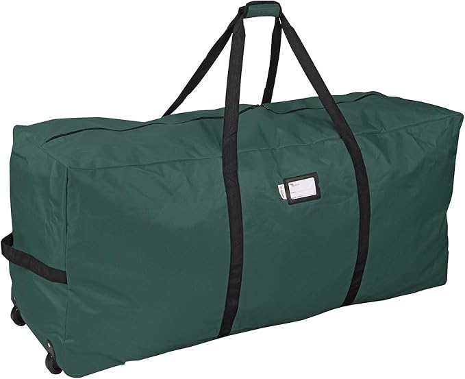 ProPik Rolling Christmas Tree Storage Bag, Fits Up to 7.5 Ft. Tall Disassembled Holiday Tree, 22" x 16" x 50", Large Heavy Duty Xmas Storage Container with 2 Wheels & Handles, 600D Oxford (Green)