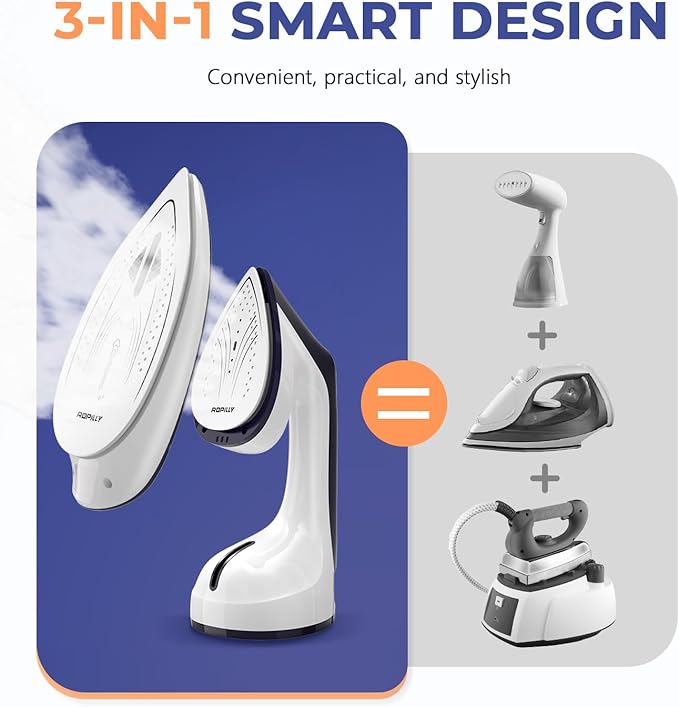 Ropilly Steamer for Clothes, 1600W 2-in-1 Steamer & Iron with Large Ceramic Plate, Powerful Turbo Steam, Smart Temperature Control, Auto-Off, Wrinkle Remover for All Fabrics