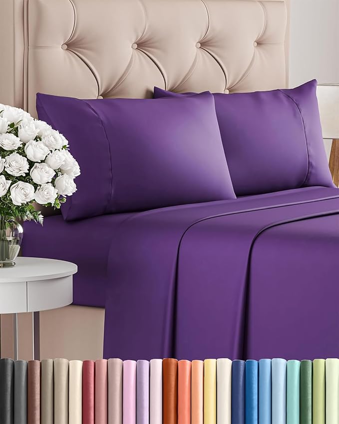 Twin XL 4 Piece Sheet Set - Comfy Breathable & Cooling - Ultra-Soft Hotel Luxury Bedding Set with 8-16 Inch Deep Pockets - 1 Flat & 1 Fitted Sheet & 2 Pillowcases - Wrinkle Free & Easy Care - Purple