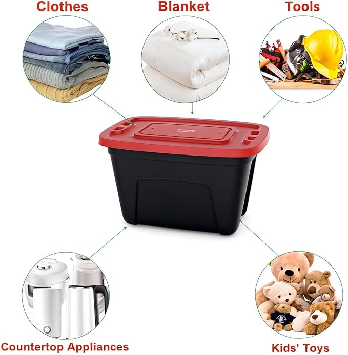 4-Pack Christmas Storage Bins with Lids - Made in USA 18-Gallon(72-Quart)Red Storage Totes,Holiday Organizer,Plastic Stackable Large Storage Boxes for Home,Office,Garage,Basement Red/Black