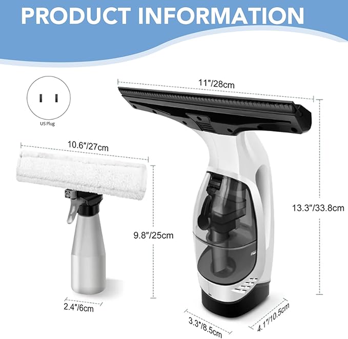 Window Vacuum Squeegee Cordless Electric Window Cleaner Squeegee Sparkling Finish Mirror Cleaner Tool for Showers, Glass, Countertops, Tiles Vacuum, Electric, f