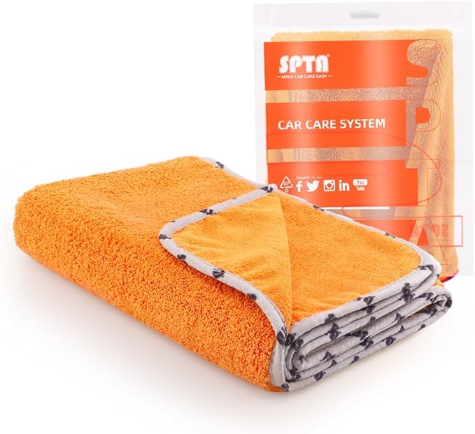 SPTA Drying Towel, Microfiber Car Drying Towel, 1 Pack Highly Absorbent, Scratch Free Large Car Wash Drying Towel for Car Washing, Drying & Auto Detailing, 23.8 x 30.9 inch, Orange-MT032
