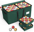 Sunvigor Christmas Ornament Storage Box with 8 Trays, Fits 128 Holiday Ornament Christmas Storage Container with Adjustable Dividers, Dual Zipper, 600D Oxford Christmas Decorations Storage(Deep Green)
