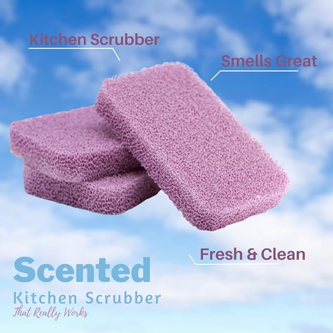Peachy Clean Silicone Dish Sponge Scrubbers, Fresh & Clean Scent, Non-Scratch, Odor-Resistant, Durable Dish Sponges for Kitchen 3pk