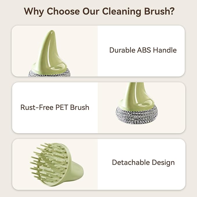 JESFORMYA Steel Wool Scrubber with Handle, 3 Refill Pads – Heavy Duty Cleaner for Dishes, Cast Iron, Pots, Pans & Grills（Green）