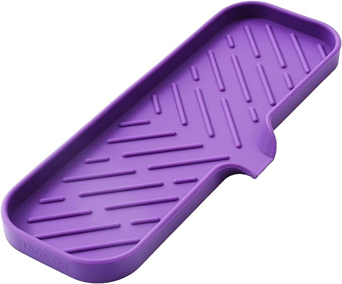 MicoYang Silicone Bathroom Soap Dishes with Drain Spout-Bathroom and Kitchen Sink Organizer,Sponge Holder,Dish Soap Tray,Perfect for Dispenser,Scrubber,Bottle,Cup on Sink or Counter-Purple 12"×4"