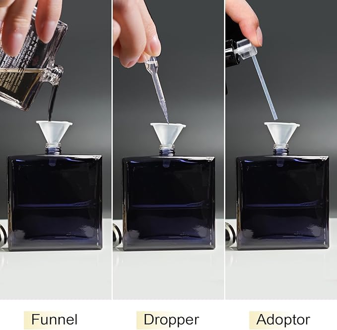 Yerpkefey 100ml/3.4 Oz Glass Spray Bottle Perfume Atomizer,Empty Travel Refillable Perfume Spray Bottle with 3 Kinds of Dispenser (A2)