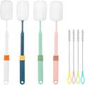 Dishwashing Foam Sponges Brush Telescopic Long Handle Scrubbing Brushes for Clean Dishes, Sinks,Cookware,Coffee Glasses Pot Milk Cup Mugs Wine Bottle (4pcs+4straw Brush)