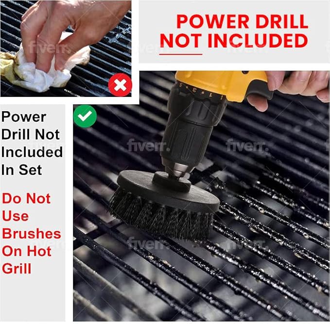 Power Grill Brush - Grill Brush 5 Piece BBQ Cleaning Kit - Nylon Safe Bristle, Wire Free, Safe for All Grates Stainless Steel, Porcelain, Charcoal Smoker Grill Cleaner Scraper, Accessories Outdoor